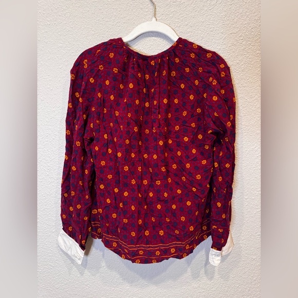 $700 Wales Bonner Madras Gathered Blouse RTR red v-neck long sleeve work blue - Picture 7 of 9